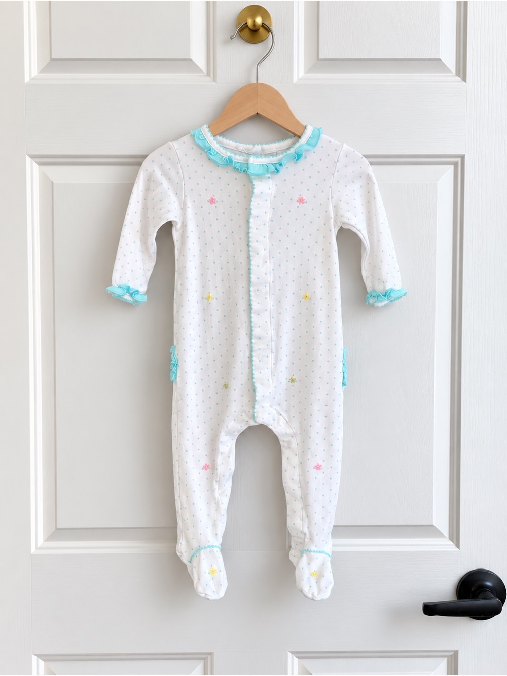 Magnolia Baby 6M Pima Cotton Embroidered Floral Footie Ruffle Sleeper